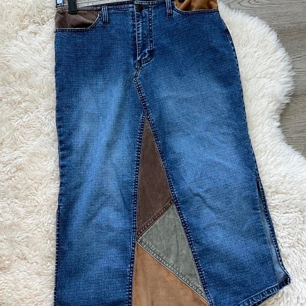 denim midi / maxi skirt with corduroy details